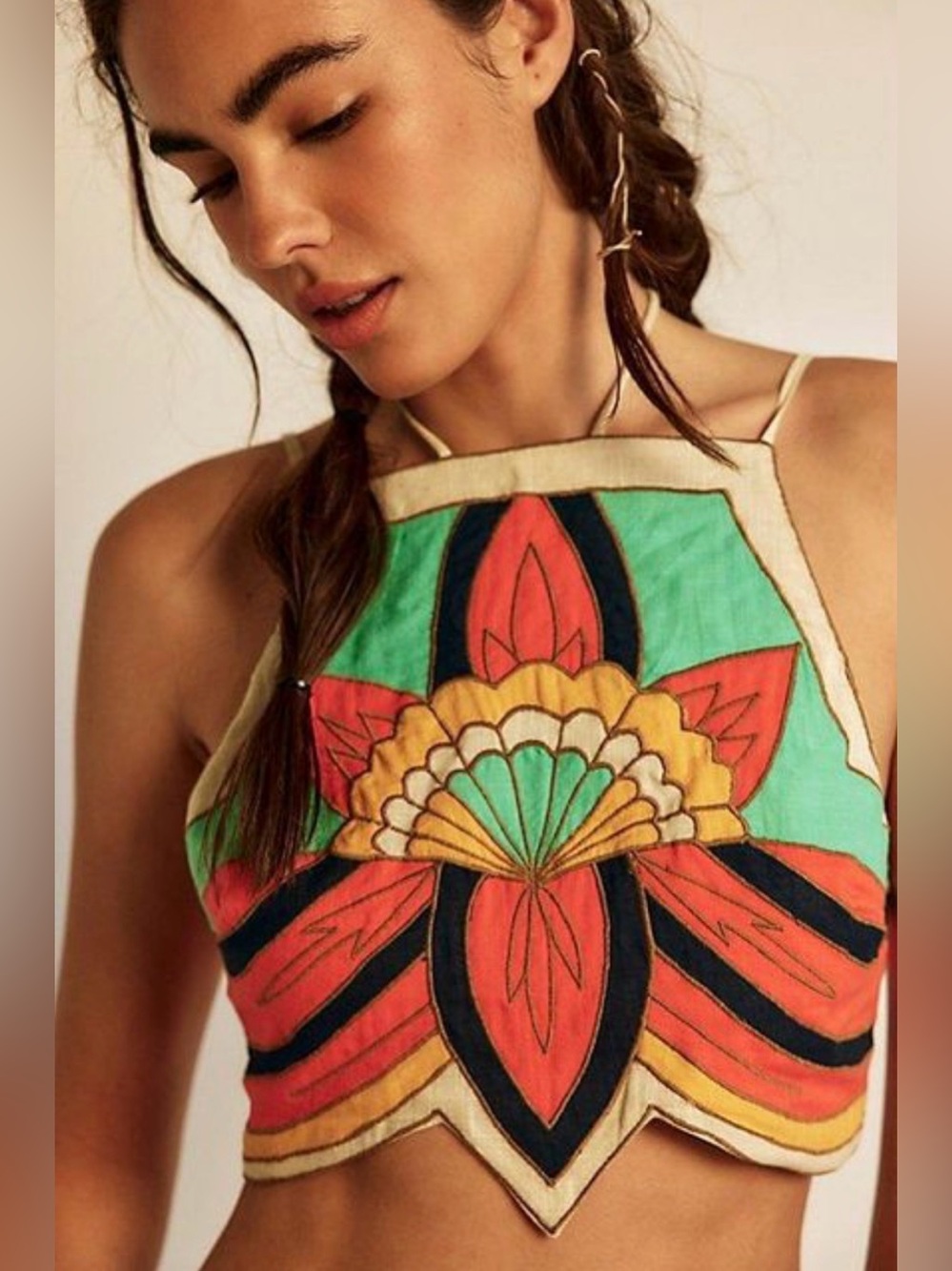 Free People Lotus Applique Halter Top - Festival Combo